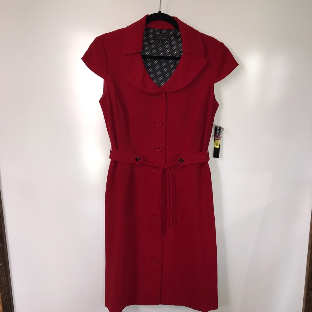 Tahari Red Cap-Sleeve Midi Dress